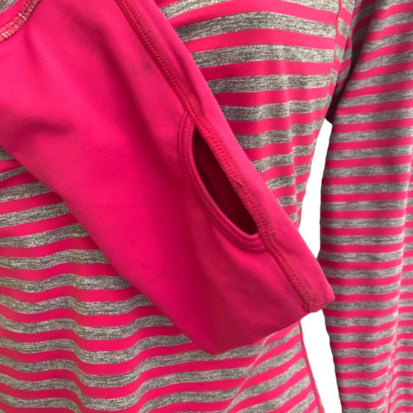 Lululemon Run Pink & Grey Striped Long Sleeve Henley Top Sz 8 - Picture 3 of 8